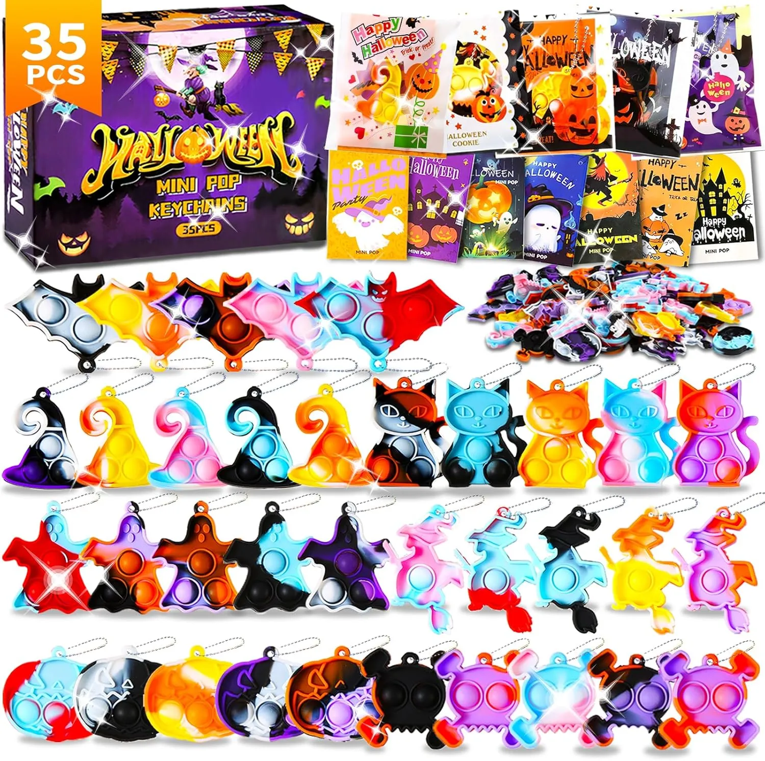 Favors Pop Toys Gifts for Kids$ Trick or Treat Googie Bag Stuffers$ Keychain Bubbles Pop Fidgets Bulk Party Supplies dismay diffuse 35 PCS Halloween Mini Pop Fidget Toys Keychain$ Halloween Party 
