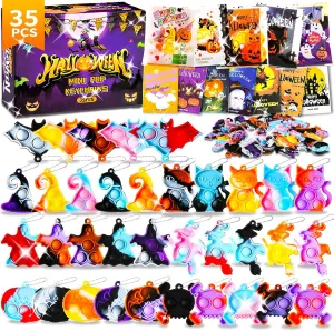 Favors Pop Toys Gifts for Kids$ Trick or Treat Googie Bag Stuffers$ Keychain Bubbles Pop Fidgets Bulk Party Supplies dismay diffuse 35 PCS Halloween Mini Pop Fidget Toys Keychain$ Halloween Party 