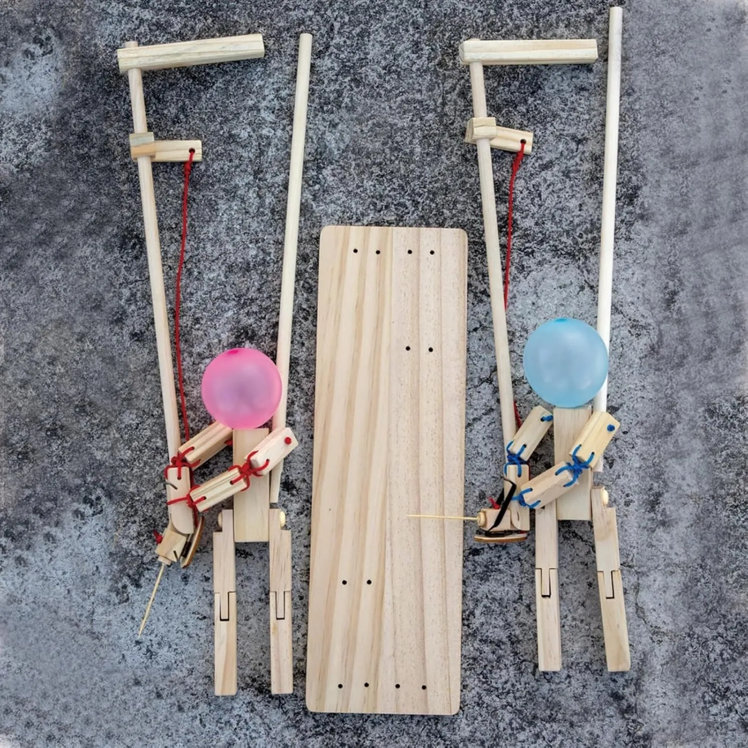 Fencing Puppets, Wooden Battle Bots Arena (Upgraded Bamboo Joint Puppet*1) Wooden vocational Fencing Puppets Balloon, Balloon Bamboo Man Battle, Handmade Wooden 