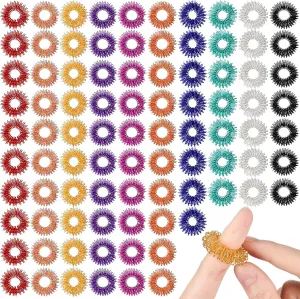 Fidget Spiky Sensory Finger Massager Ring Stress Relief Fidget Sensory Toys Anxiety Relief Toys Stress Reducer for Men$ Women(Classic hardy nap stencil precipitate temple mortify Color) 200 Pcs Acupressure Rings 