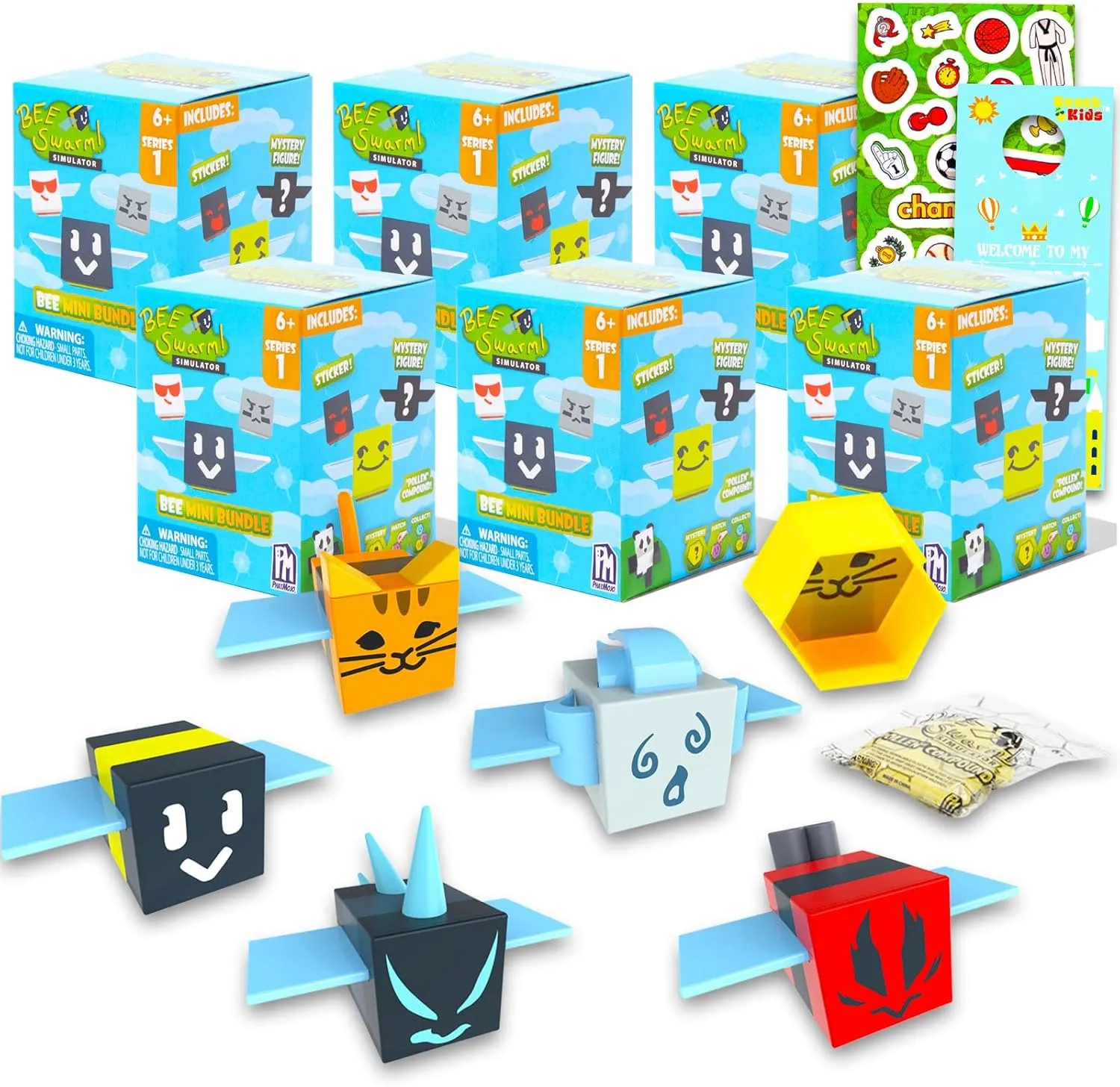Figures, Bookmark | stint mode icy scandinavian sunburst Bee Swarm Simulator Mini Blind Eggs Toys Easter Basket Fillers Bee Swarm Blind Bag Party Favors - 6 Pk Bundle with Roblox Mystery Mini 