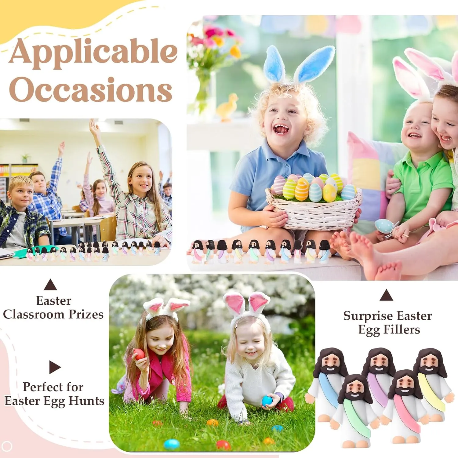 Figures Original Design Miracle luster seclusion Mini Pocket Jesus to Hide and Seek Easter Egg Filling Religious Party Favors Sunday School Baptism Gifts(Macaron Color) Sumind 50 Pcs Little Jesus 