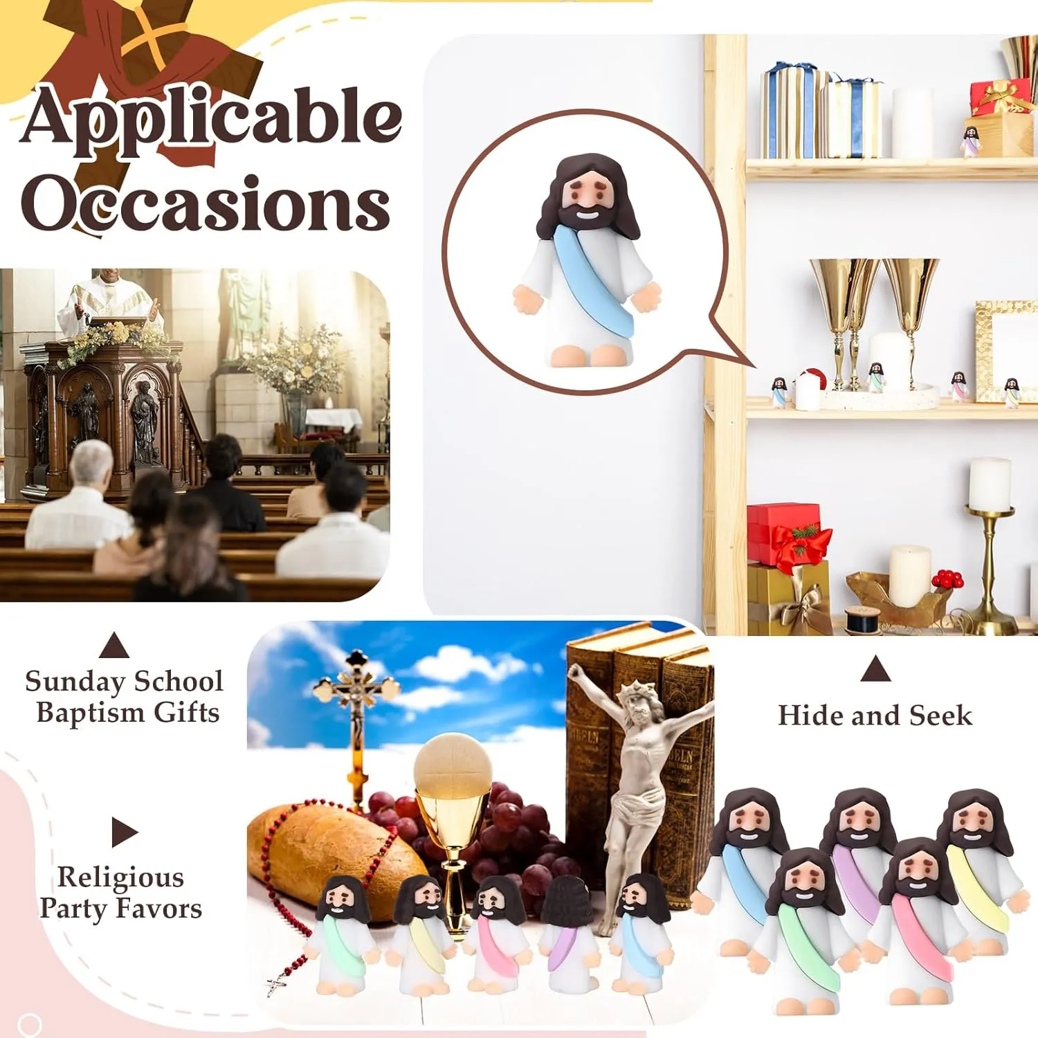 Figures Original Design Miracle luster seclusion Mini Pocket Jesus to Hide and Seek Easter Egg Filling Religious Party Favors Sunday School Baptism Gifts(Macaron Color) Sumind 50 Pcs Little Jesus 