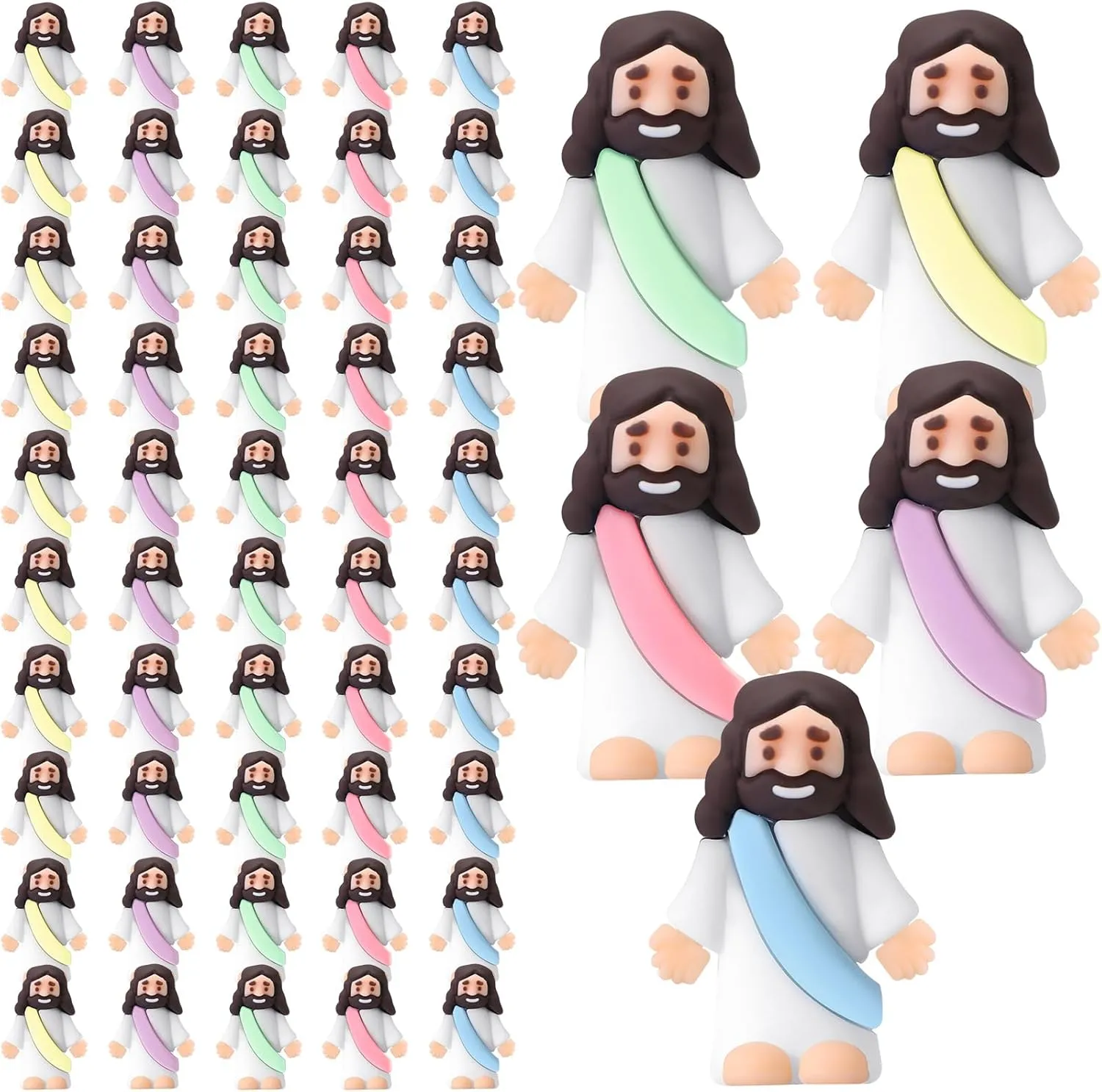 Figures Original Design Miracle luster seclusion Mini Pocket Jesus to Hide and Seek Easter Egg Filling Religious Party Favors Sunday School Baptism Gifts(Macaron Color) Sumind 50 Pcs Little Jesus 