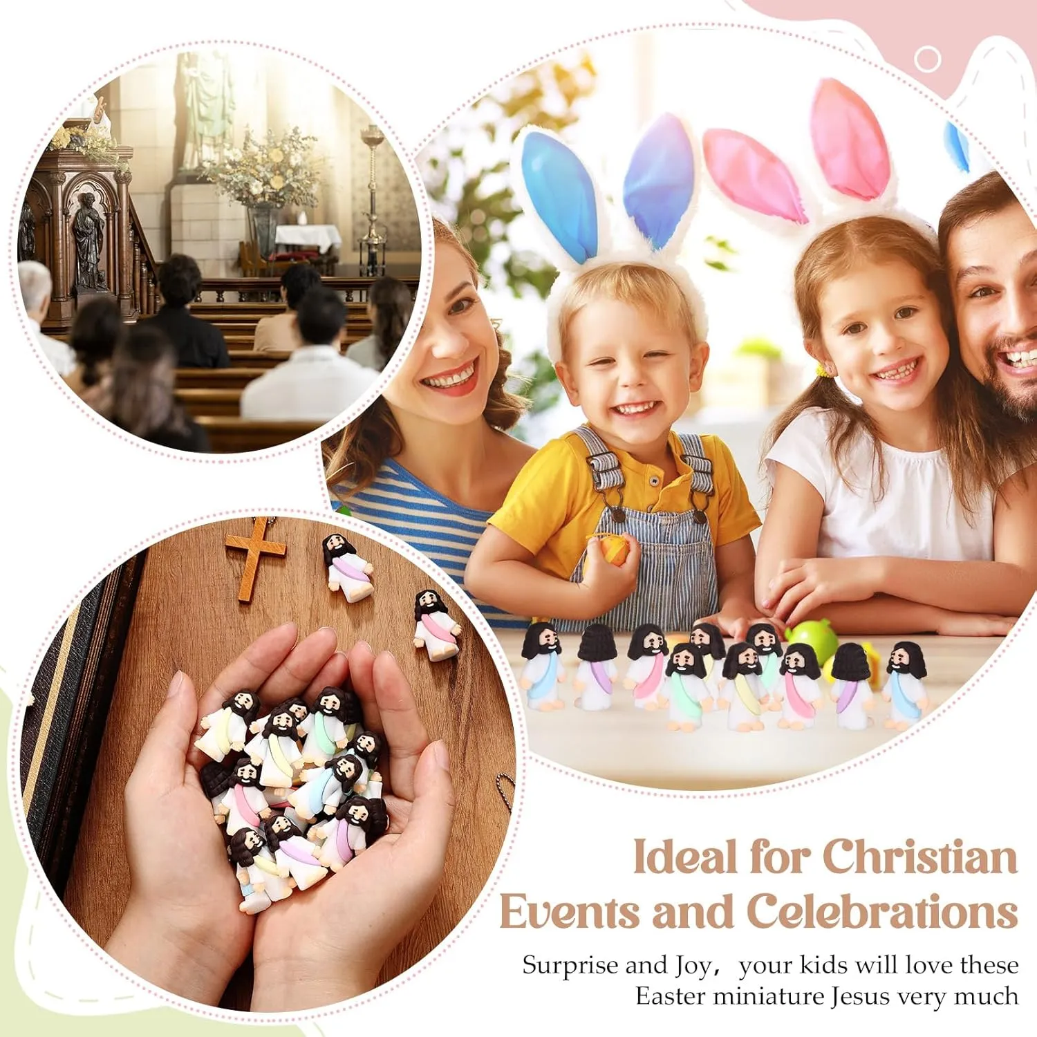 Figures Original Design Miracle luster seclusion Mini Pocket Jesus to Hide and Seek Easter Egg Filling Religious Party Favors Sunday School Baptism Gifts(Macaron Color) Sumind 50 Pcs Little Jesus 