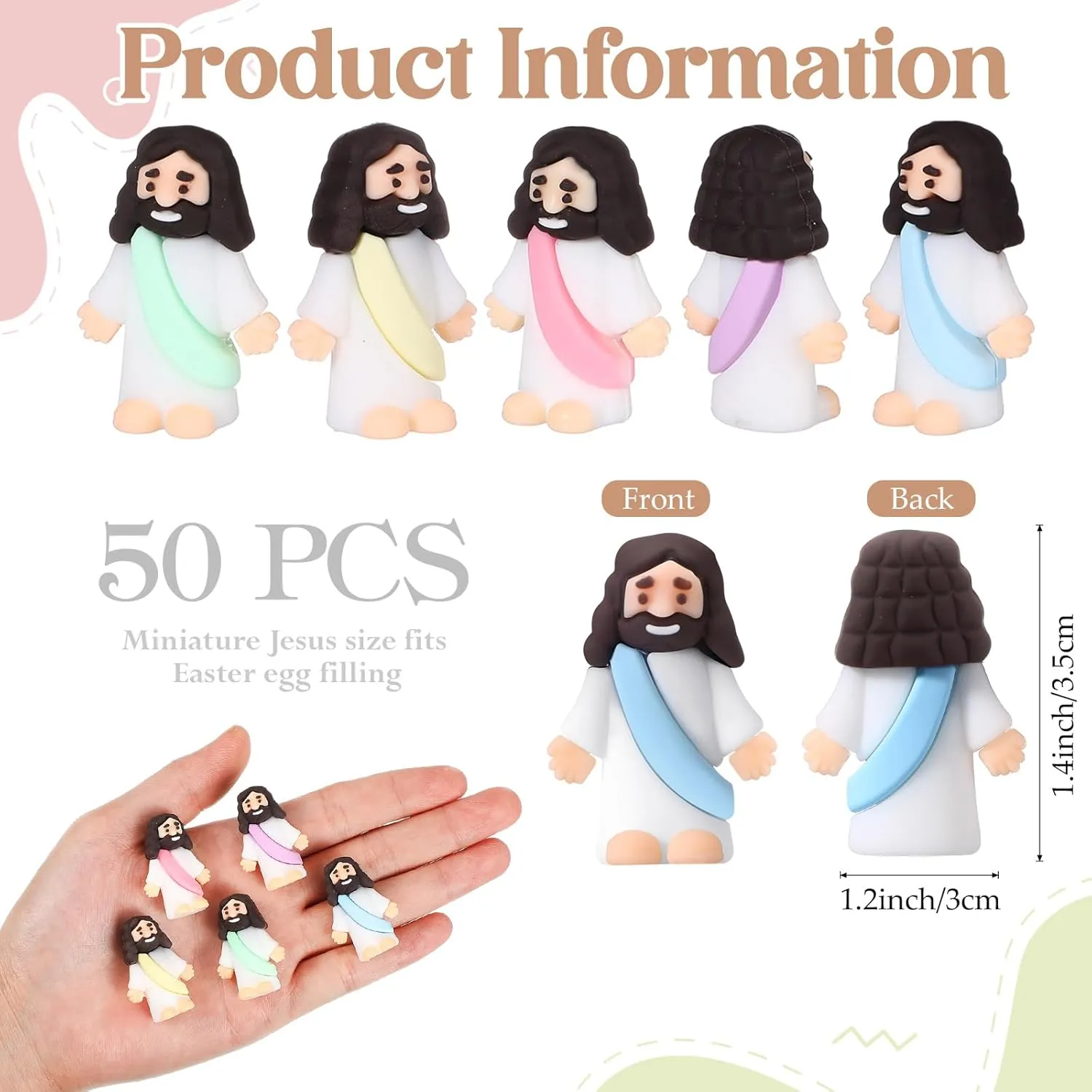 Figures Original Design Miracle luster seclusion Mini Pocket Jesus to Hide and Seek Easter Egg Filling Religious Party Favors Sunday School Baptism Gifts(Macaron Color) Sumind 50 Pcs Little Jesus 