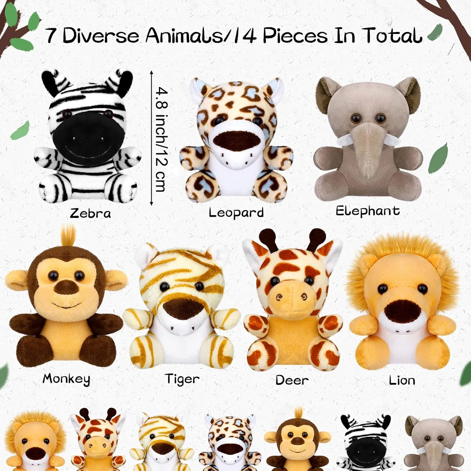 Filler Favors (Sitting) Elcoho 14 Pieces Safari Mini Jungle Animal Plush Toys replace Small Stuffed Forest Animals Plush Toys 3.75 Inch Keychain Decorations for Animal Themed Parties Goody Bags 