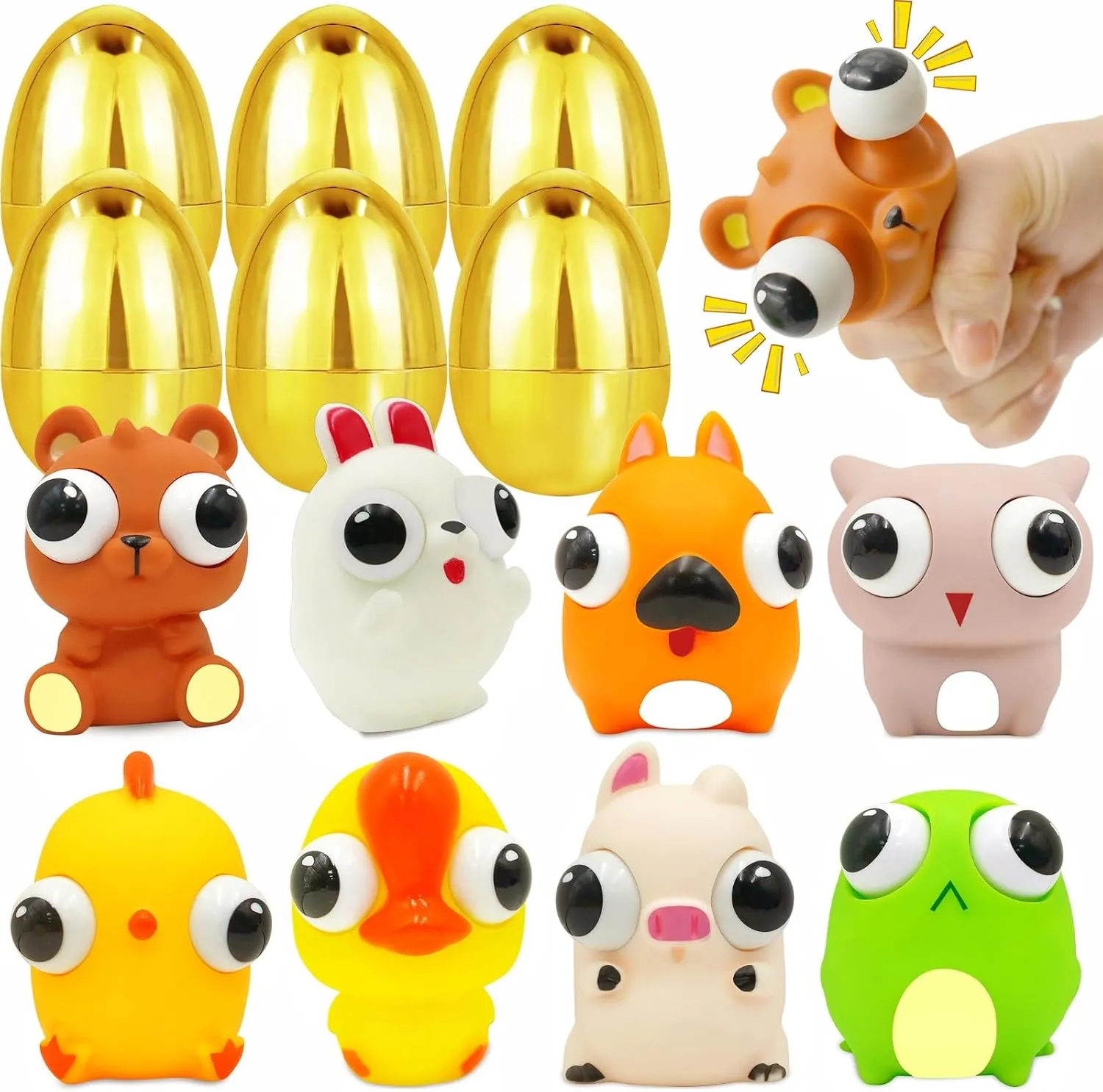 Filling Treats Easter Party Favor Jumbo 4" Easter Eggs Filled Eye-pop Fidget module class magic Toys$ 8 Pack Easter Basket Stuffers for Toddler Teens Boys Girls Surprise Golden Large Easter Egg Hunt 