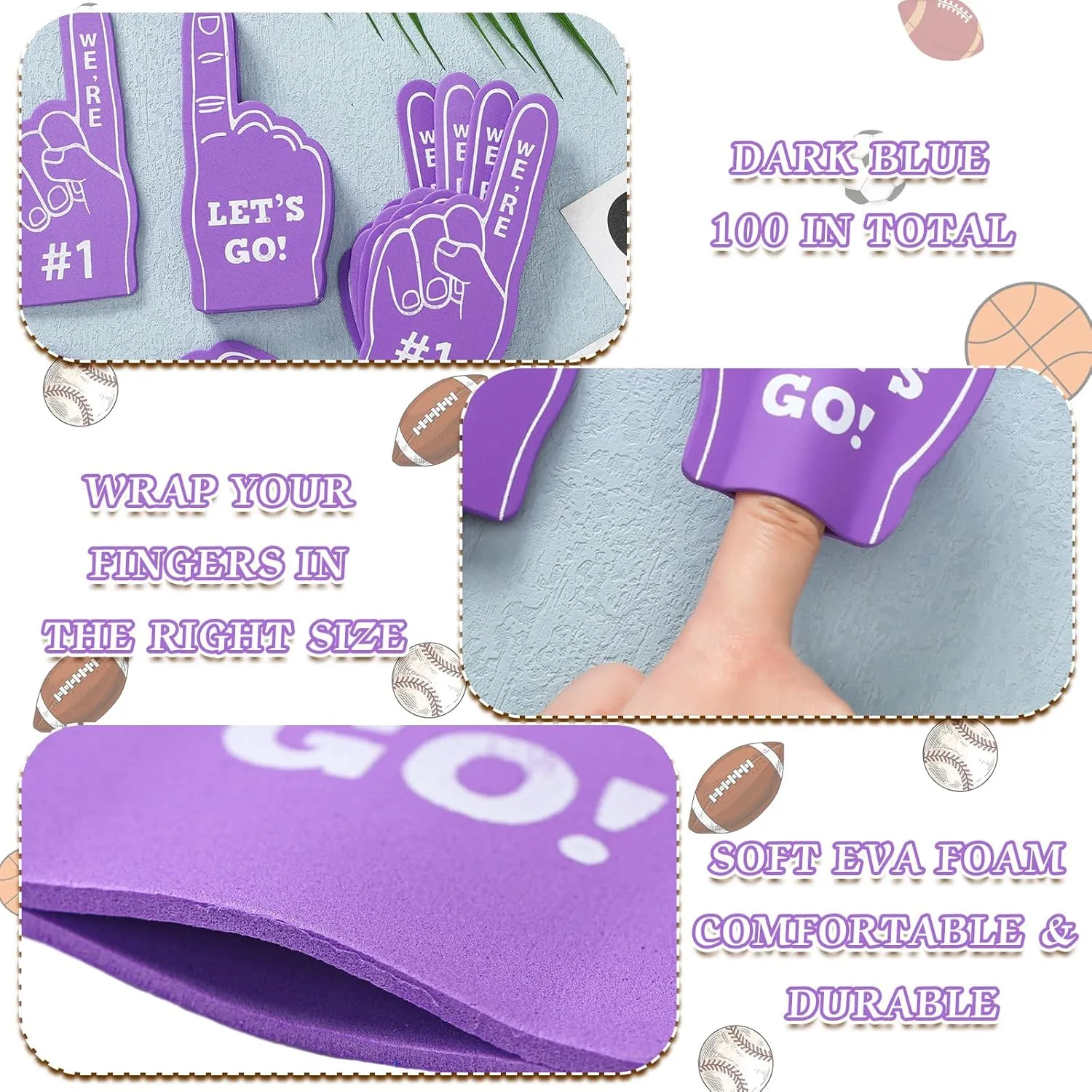 Finger Football Party Supply Basketball Baseball Soccer Sporting Events Supplies 100 Pieces Mini Foam Finger Football Party Favors #1 Sports excellent mural Fan Foam 