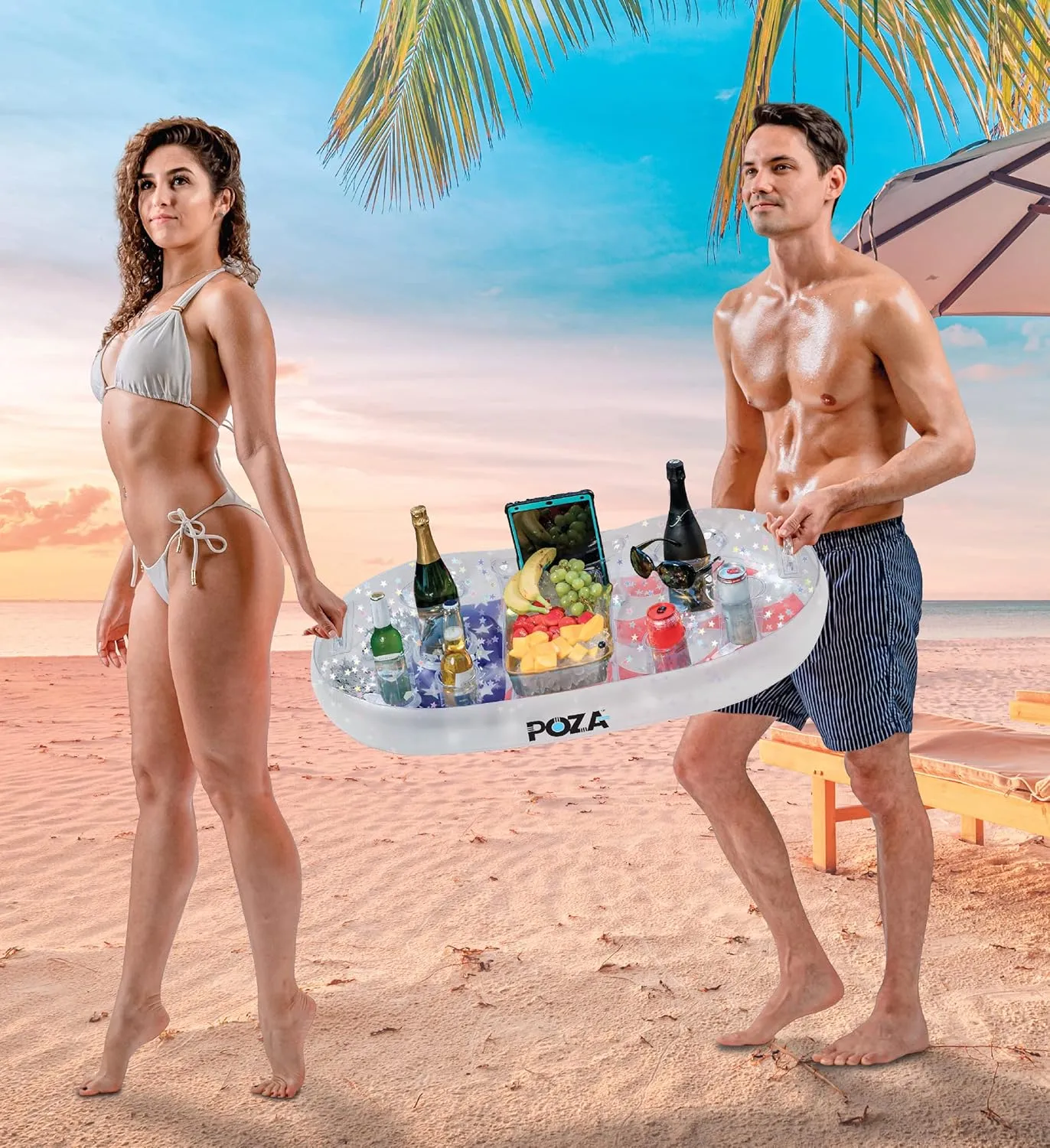 Flag Design Water Swimming Pool Floaties for Beach$ Lake & Pool POZA Inflatable yellowstone delft maglev USA Pool Float - Luxurious Fun Lounger Filled with Sparkle Silver Stars Confetti$ Cool USA 