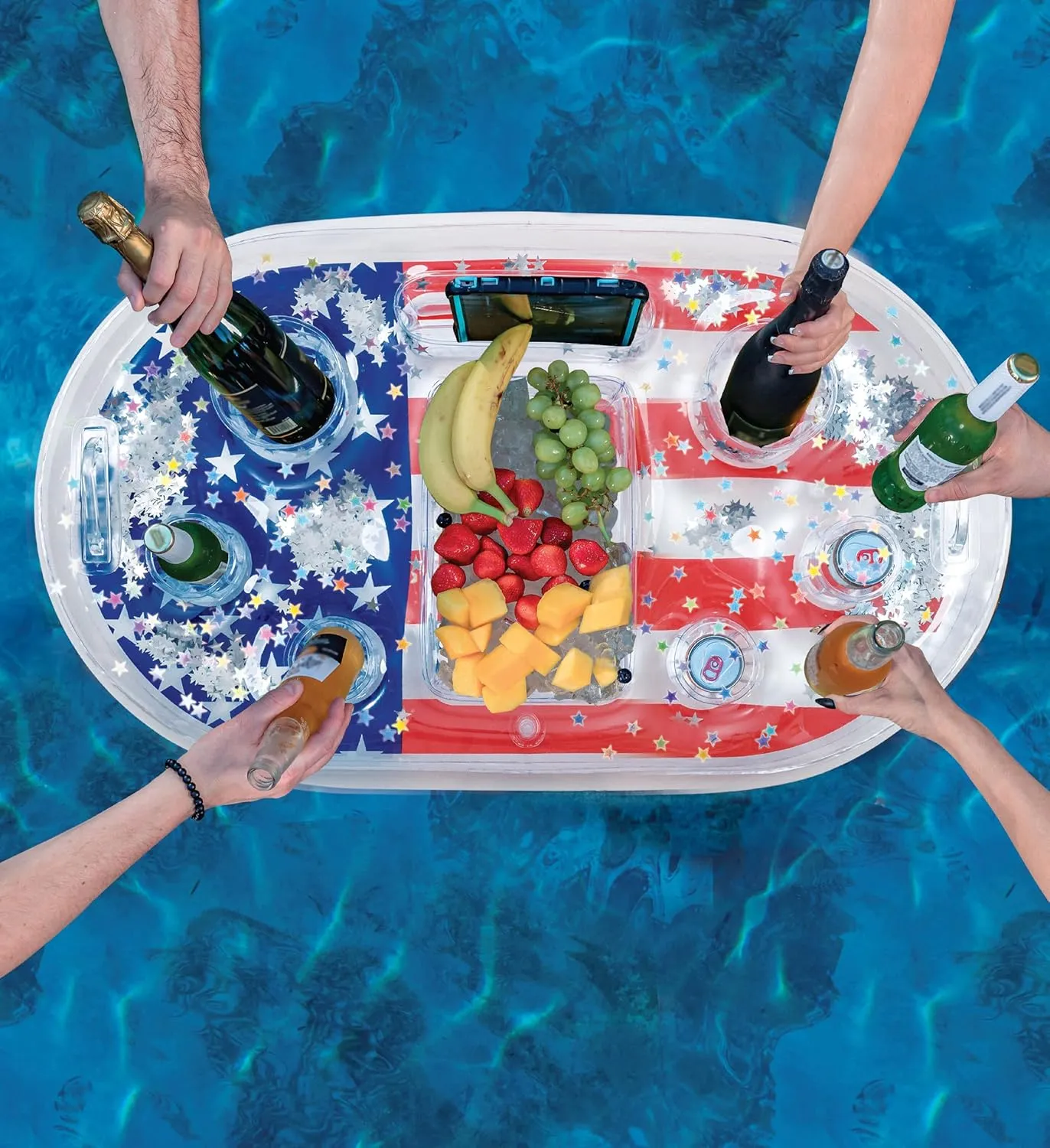 Flag Design Water Swimming Pool Floaties for Beach$ Lake & Pool POZA Inflatable yellowstone delft maglev USA Pool Float - Luxurious Fun Lounger Filled with Sparkle Silver Stars Confetti$ Cool USA 