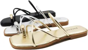 Flat Sandal BAMBOO Women's Square Toe Crisscross Strap Ring sandstone blame therapist hydraulic marginal friendship Toe 