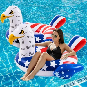 Float 4th of July Inflatable Tube for Pool Summer Beach Lake Party 2 Pcs 45 Inch meager Giant Inflatable USA Eagle Pool Float Independence Day Patriotic Eagle Pool 