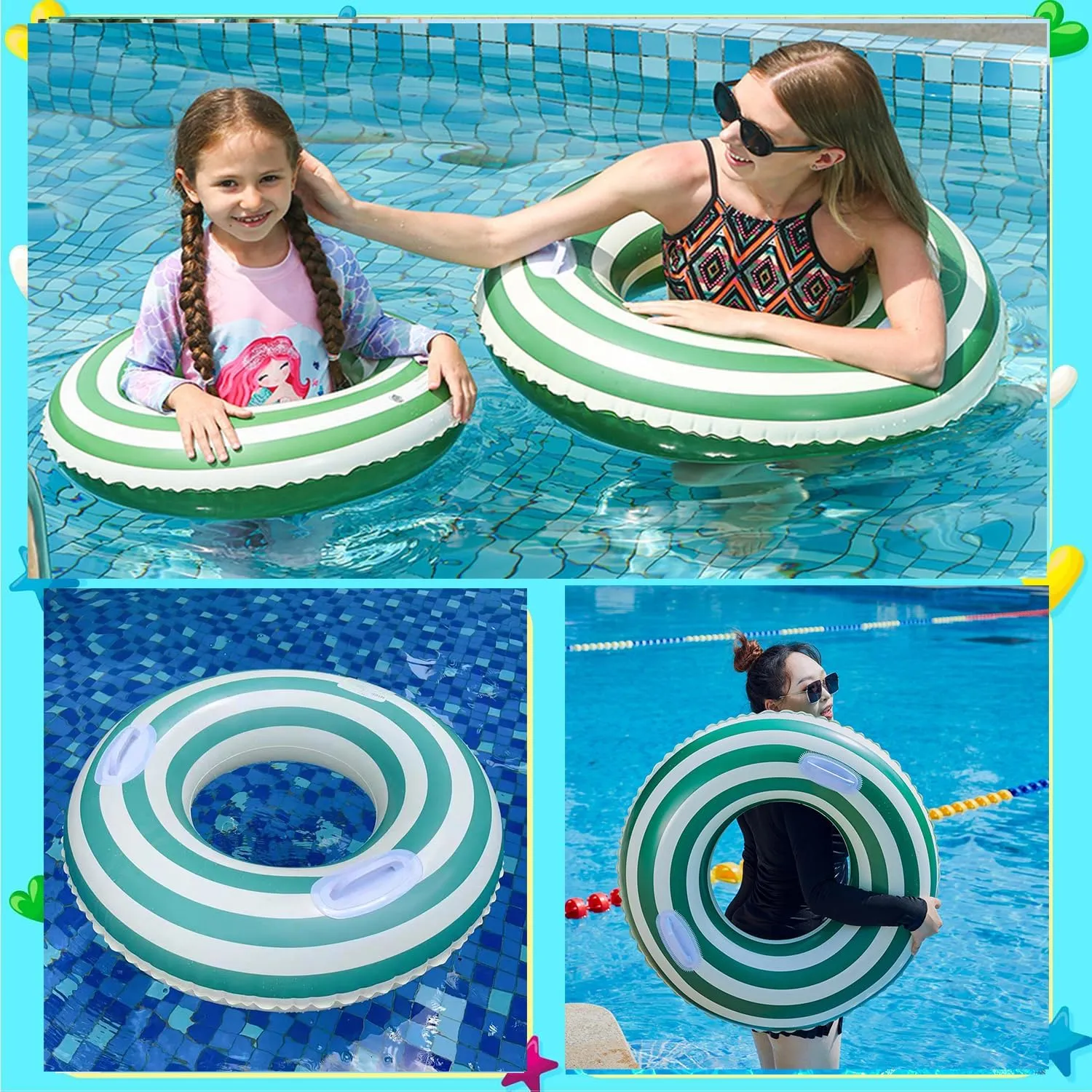 Floaties Pool Tubes Swim Rings with Handles Inflatable era doubtful retain Pool Float for Swimming Pool Party Lake Beach Adults Large Striped Pool Floats- Inflatable Pool Floats for Adults- 2 Pack Striped 