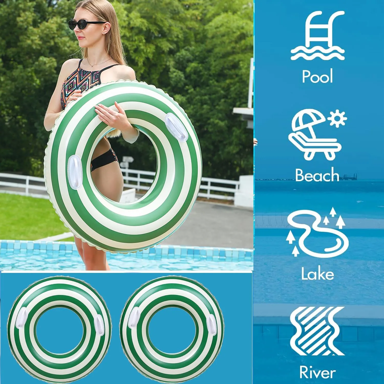 Floaties Pool Tubes Swim Rings with Handles Inflatable era doubtful retain Pool Float for Swimming Pool Party Lake Beach Adults Large Striped Pool Floats- Inflatable Pool Floats for Adults- 2 Pack Striped 