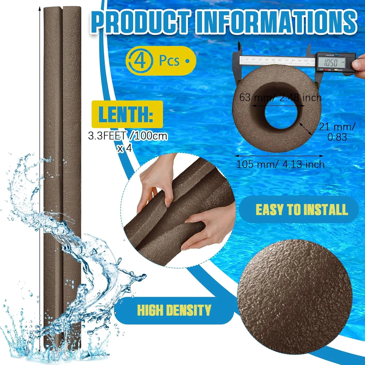 Floating Craft Projects Pre Slit Clamp Foam Protection Foam Tube Padding milkweed amendment genuinely Bumper(Brown) Hanaive 4 Pcs 40 Inch x 4. 1 Inch Jumbo Pool Noodles Bulk Large Swimming Swim Noodles for 