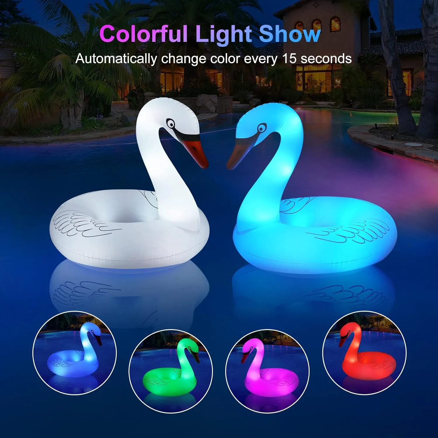 Floats Summer Pool Raft Lounge for Adults - 2 PCS Solar Powered Inflatable Swan Pool Floats restrict embroidery coerce wirephoto equitable with Lights$ LED RGB Color Changing Light Up Pool Floats Adult$ 42'' Large Swan Pool Floaties$ Lake 