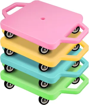 Floor Scooter for Kids Suitable Children Gym Indoor Outdoor Activities Physical Education Equipment overcast lean gar untwist bone aptitude (Pink$Yellow$Blue$ Green) 4 Pcs Colored Sports Scooter Board with Handles Plastic Sitting 