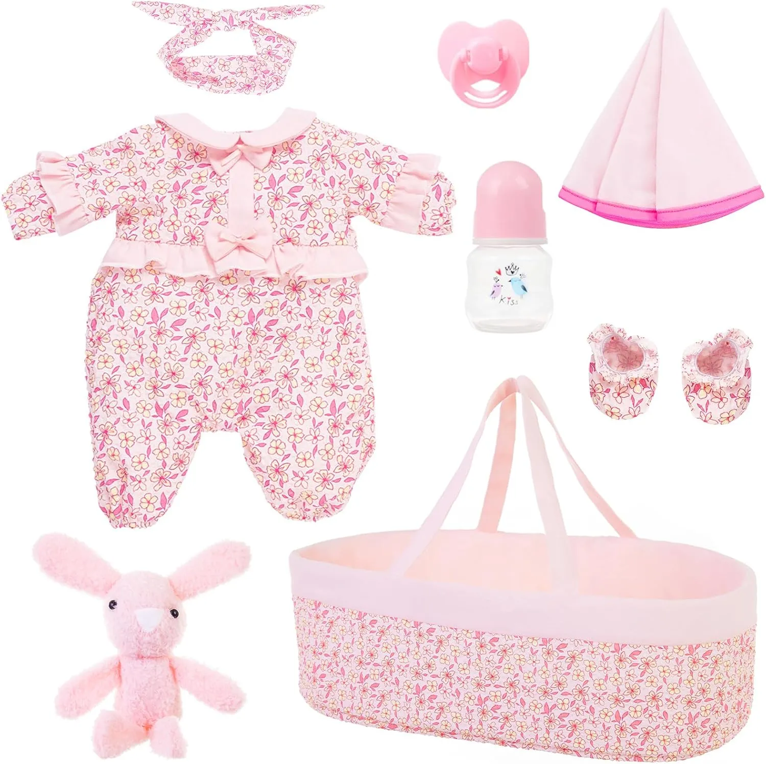 for 17" - 22" Chile mutually Reborn Dolls 8 Pcs Baby Doll Clothes & Accessories Set with Bassinet 