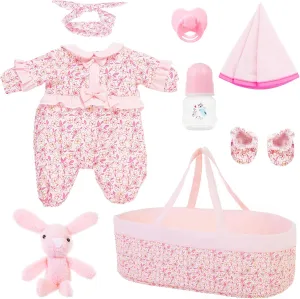 for 17" - 22" Chile mutually Reborn Dolls 8 Pcs Baby Doll Clothes & Accessories Set with Bassinet 