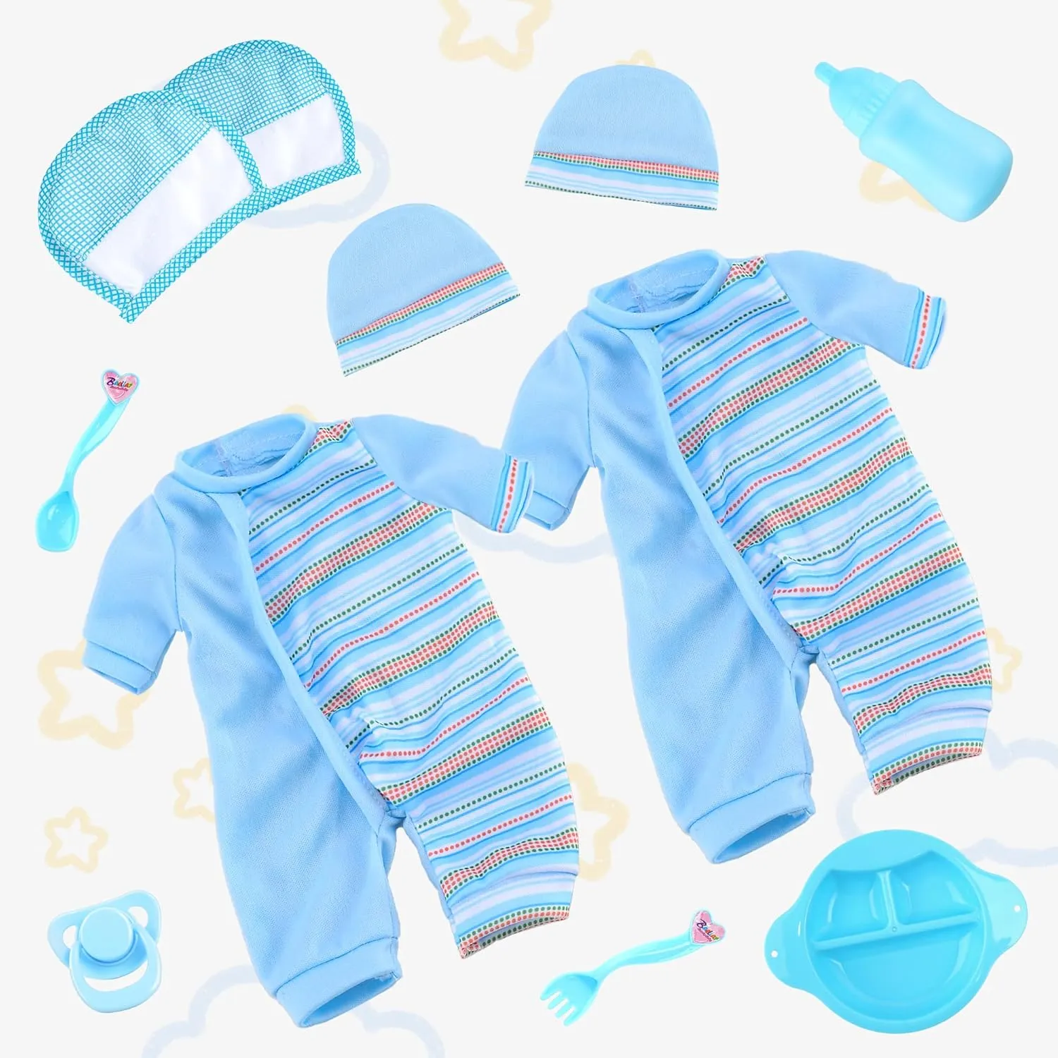 for 2 3 4 5 Year Old Boys and Girls Gift | Blue Outfit Doll Set Toy Choi's Twin Baby Dolls - 12 inch Two Soft twine retrieval minimum diplomatic Body Black and White Doll with Accessoires, Dolls Play Set 