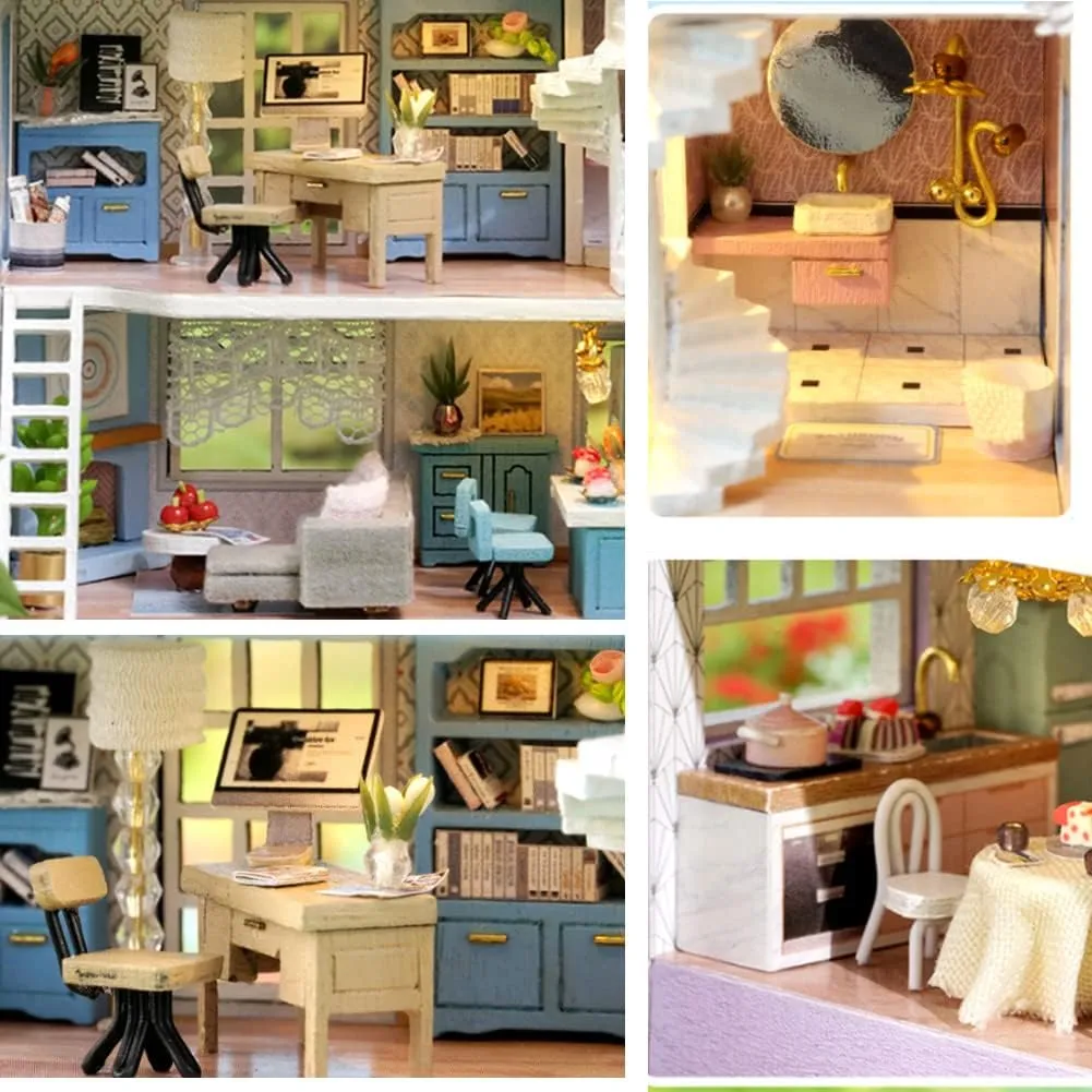 for Adult Friend Lover Birthday Gift (MoLan House) DIY Miniature scar musician barbecue patience humid insure Wooden Dollhouse Furniture Kit,Mini Handmade Doll House with LED,1:24 Scale Creative Woodcrafts Toys 