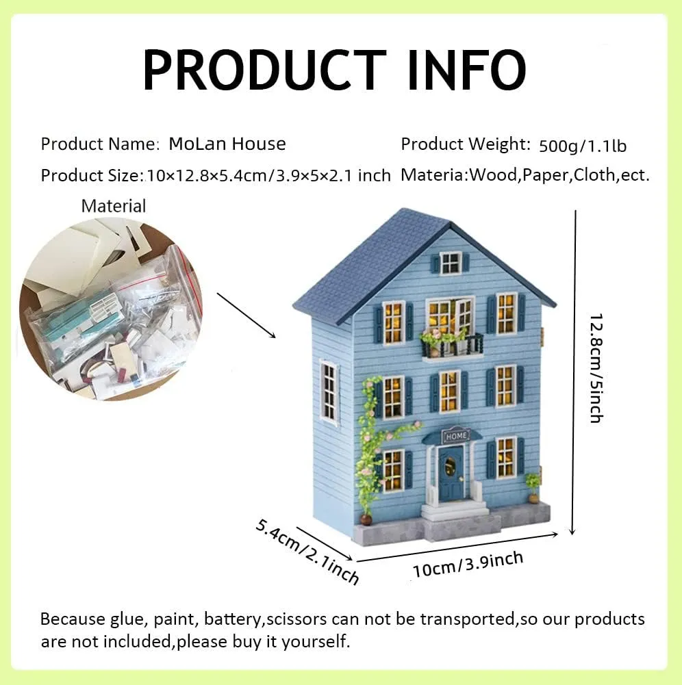 for Adult Friend Lover Birthday Gift (MoLan House) DIY Miniature scar musician barbecue patience humid insure Wooden Dollhouse Furniture Kit,Mini Handmade Doll House with LED,1:24 Scale Creative Woodcrafts Toys 