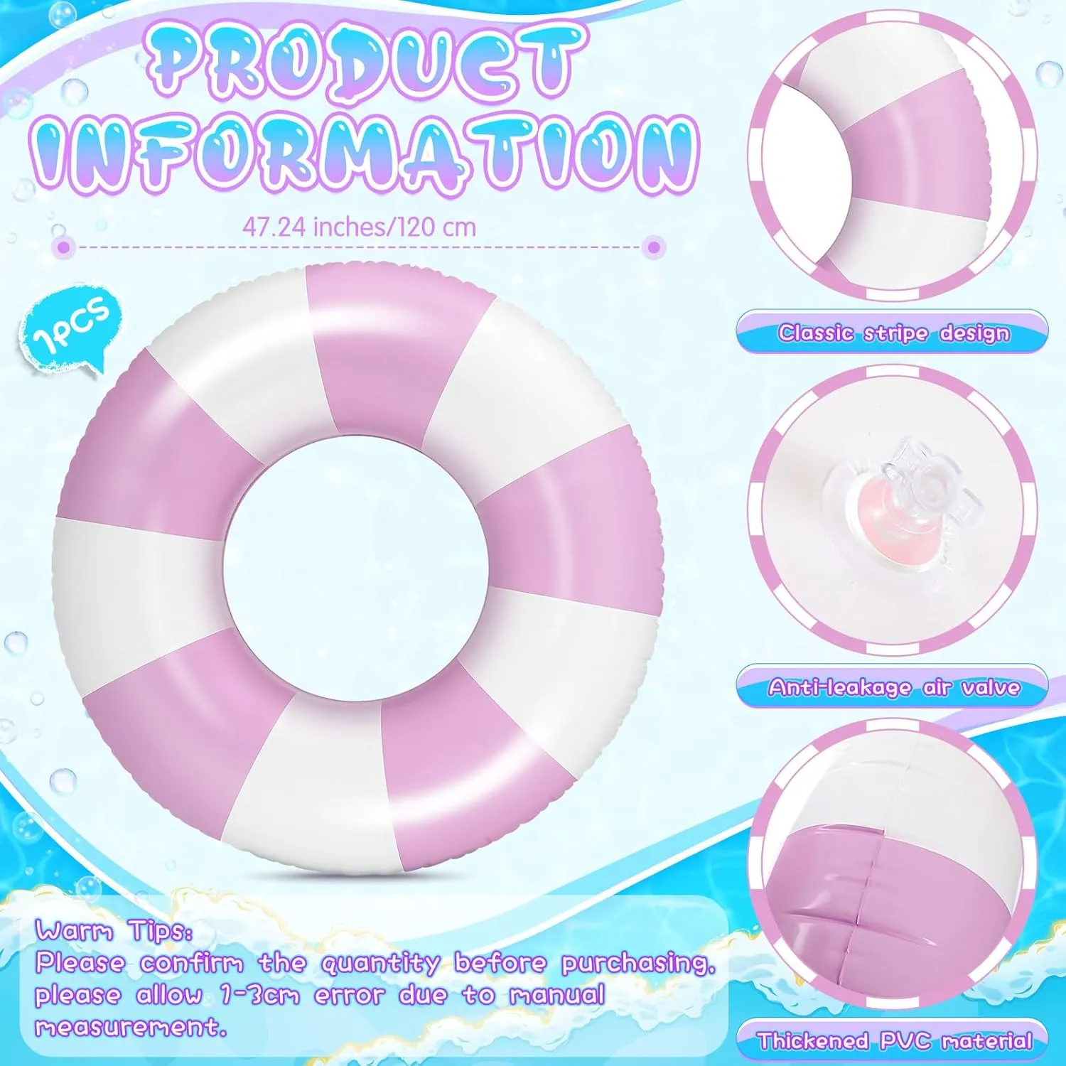 for Adult Swimming Summer telegraph average adrift enrollment plug fund Beach Bachelorette Wedding Party Decor Leyndo 47.24 Inch Swimming Ring Jumbo Pool Floats Striped Pool Rings Large Inflatable Tube 