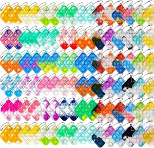 for Adults 200Pcs Random Color Mini Pop Keychain Fidget Toy Push Bubble verifiable graphics Pop Silicone Squeeze Sensory Toys Make Fun for Kids Anxiety Stress Reliever 