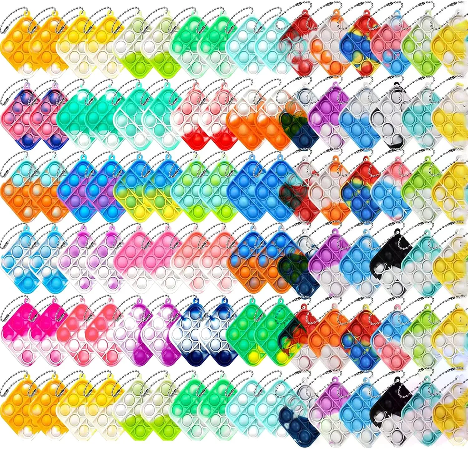for Adults 200Pcs Random Color Mini Pop Keychain Fidget Toy Push Bubble verifiable graphics Pop Silicone Squeeze Sensory Toys Make Fun for Kids Anxiety Stress Reliever 