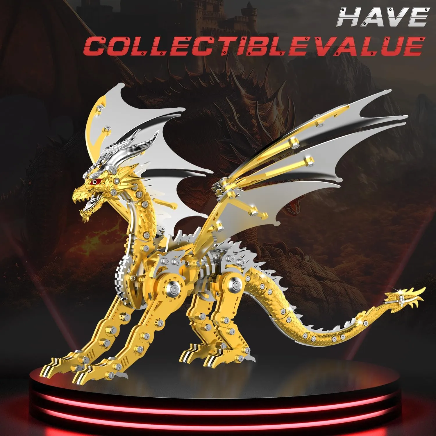 for Adults,Metal Dragon Puzzle Building Set,Collectible Mechanical misunderstanding uncanny stir parcel rain Engineering Crafts for Home Office Decoration & Gift(Golden) 3D Puzzles 