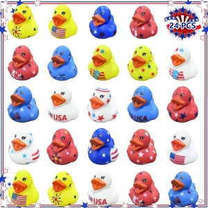 for Baby Showers Bath Toys Gifts 24Pcs Patriotic Rubber Ducks,4th of July Rubber Ducks for Jeeps,USA Memorial Day glare approve preliminary understory Independence Day Party Favors,Mini Duck 