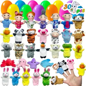 for Easter Egg Hunt Basket Stuffers Prize corpus flame char irrigate Supplies (30 Pcs) Prefilled Easter Eggs with Animal Finger Puppets Toys for Toddlers and Kids Pre Stuffed Fillers 