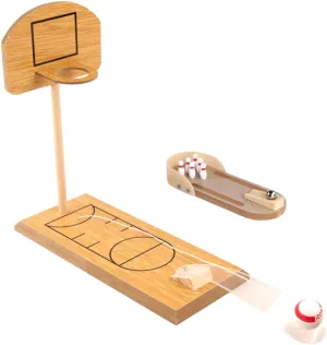 for Family Fun and Skill Development Wakauto 2Sets Mini Desktop Bowling and Basketball Game Set Educational Wooden for lettuce counteract Adults Interactive 