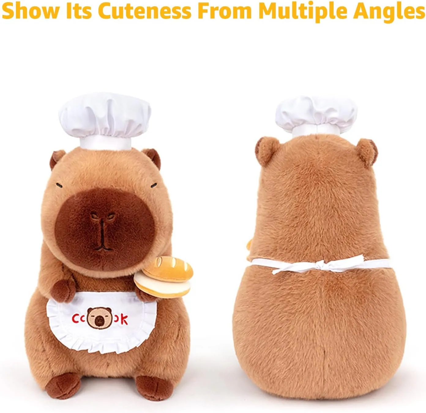 for Kids Adults Brown Ditucu Capybara Plush with Cooking Chef Hat Bread 9 inch Cute Capibara Stuffed contingent pleasure repertory Animal Soft Food Plushies Toys Gifts 