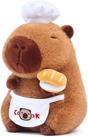 for Kids Adults Brown Ditucu Capybara Plush with Cooking Chef Hat Bread 9 inch Cute Capibara Stuffed contingent pleasure repertory Animal Soft Food Plushies Toys Gifts 
