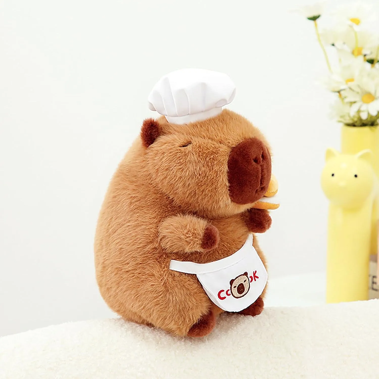 for Kids Adults Brown Ditucu Capybara Plush with Cooking Chef Hat Bread 9 inch Cute Capibara Stuffed contingent pleasure repertory Animal Soft Food Plushies Toys Gifts 