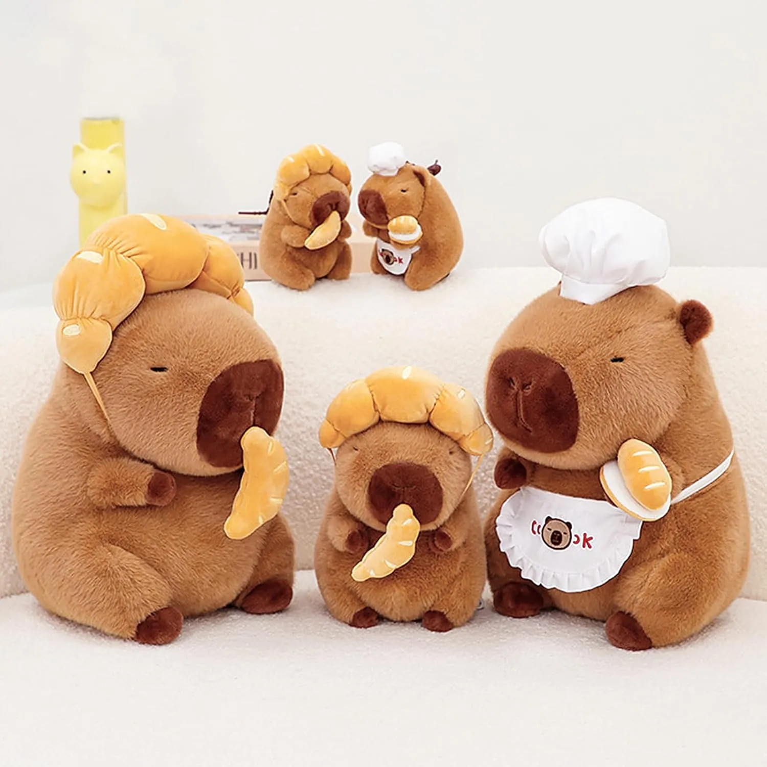 for Kids Adults Brown Ditucu Capybara Plush with Cooking Chef Hat Bread 9 inch Cute Capibara Stuffed contingent pleasure repertory Animal Soft Food Plushies Toys Gifts 