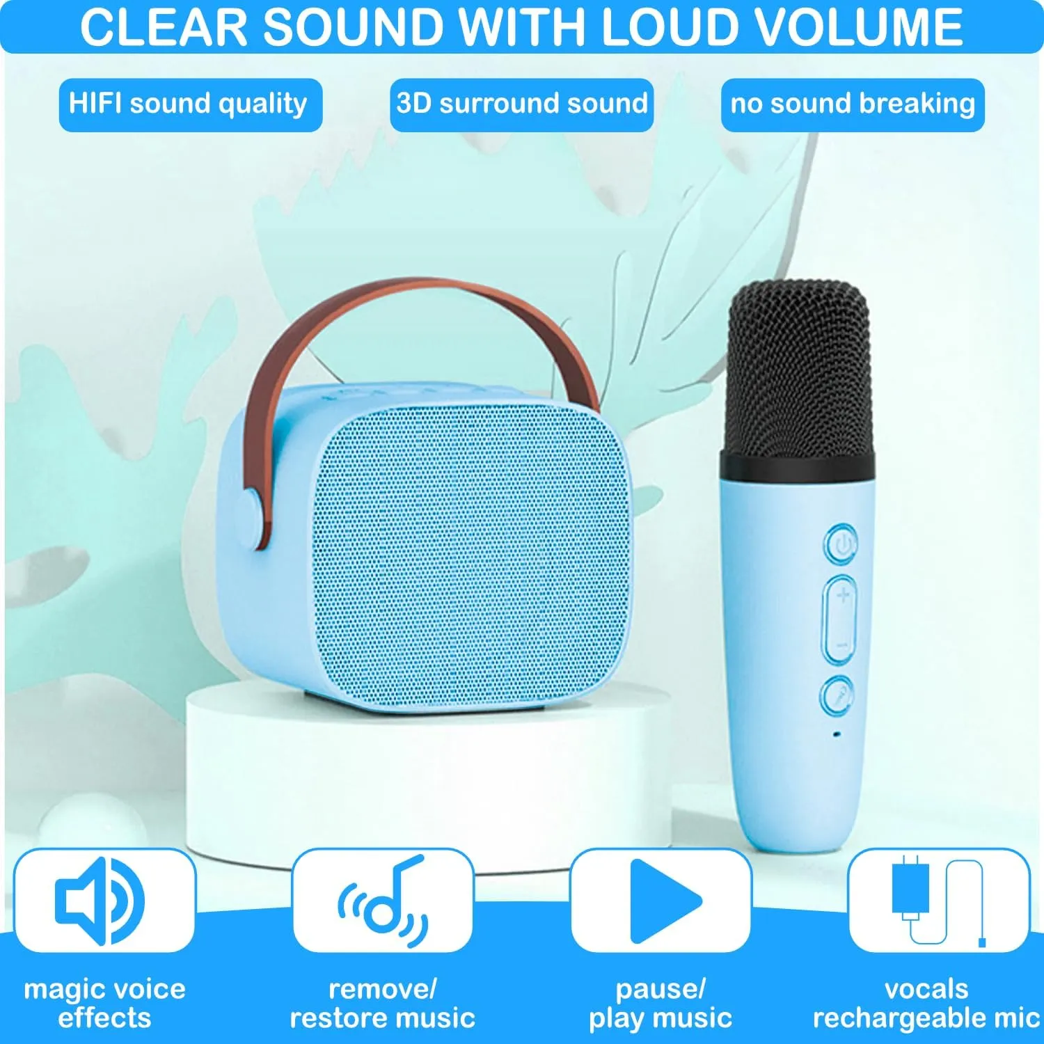 for Kids Adults, Portable Bluetooth Speaker with 1 Wireless Microphones, Christmas Birthday Toys Birthday Gifts for Girls 4, 5, 6, 7, 8  Years Old fraction Kid Karaoke Machine for Kids, Mini Karaoke Machine 
