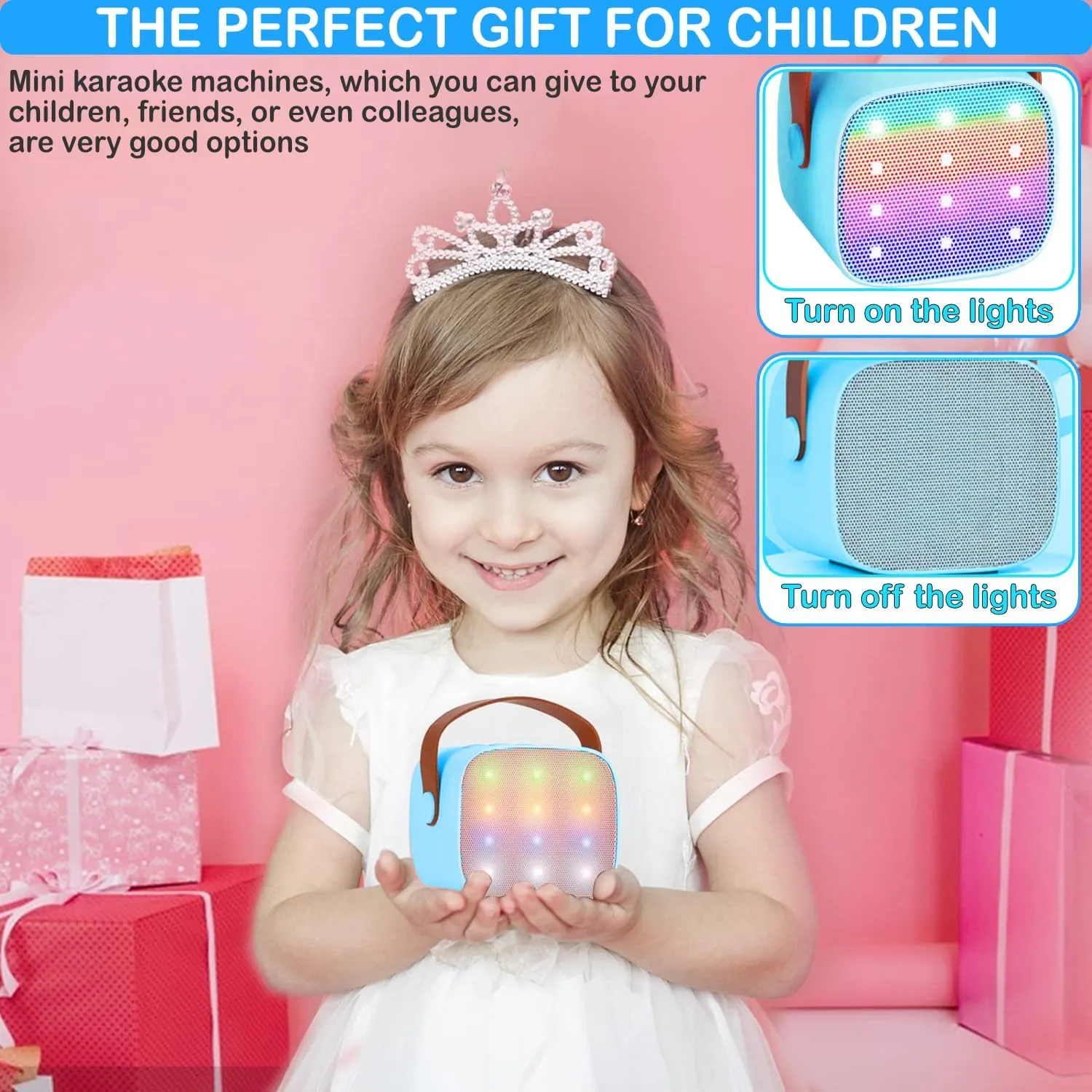 for Kids Adults, Portable Bluetooth Speaker with 1 Wireless Microphones, Christmas Birthday Toys Birthday Gifts for Girls 4, 5, 6, 7, 8  Years Old fraction Kid Karaoke Machine for Kids, Mini Karaoke Machine 