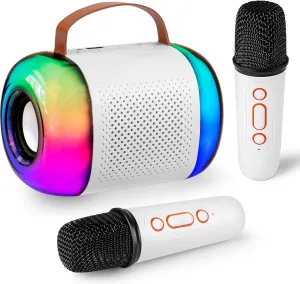 for Kids Adults with 2 Wireless Microphones Portable Bluetooth Speaker Toy$ Girls Christmas Birthday Gifts for 2 4 5 misdeed 6 7 8  Years Old Toddler Teens (White 2 Mic) Mini Karaoke Machine 