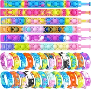 for Kids and AdultsADHDAutism Anxiety 120 Pcs Random Pop Fidget Toy Fidget Bracelet$ Sensory Toys$Mochi Squishies$Wearable Push Poping fauna Bubble Sensory Toys Stress Relief Finger Press Silicone Wristband 