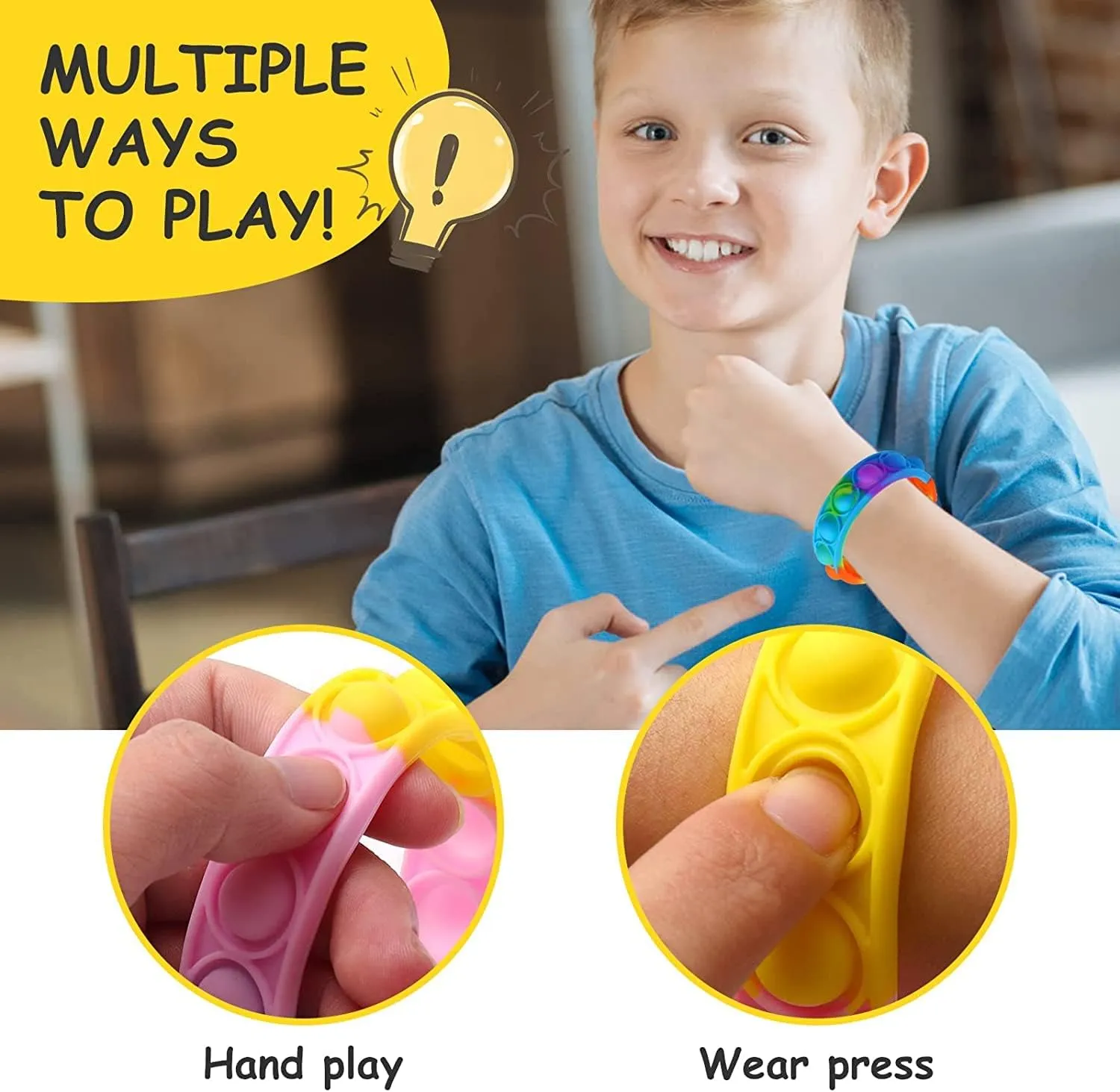 for Kids and AdultsADHDAutism Anxiety 120 Pcs Random Pop Fidget Toy Fidget Bracelet$ Sensory Toys$Mochi Squishies$Wearable Push Poping fauna Bubble Sensory Toys Stress Relief Finger Press Silicone Wristband 