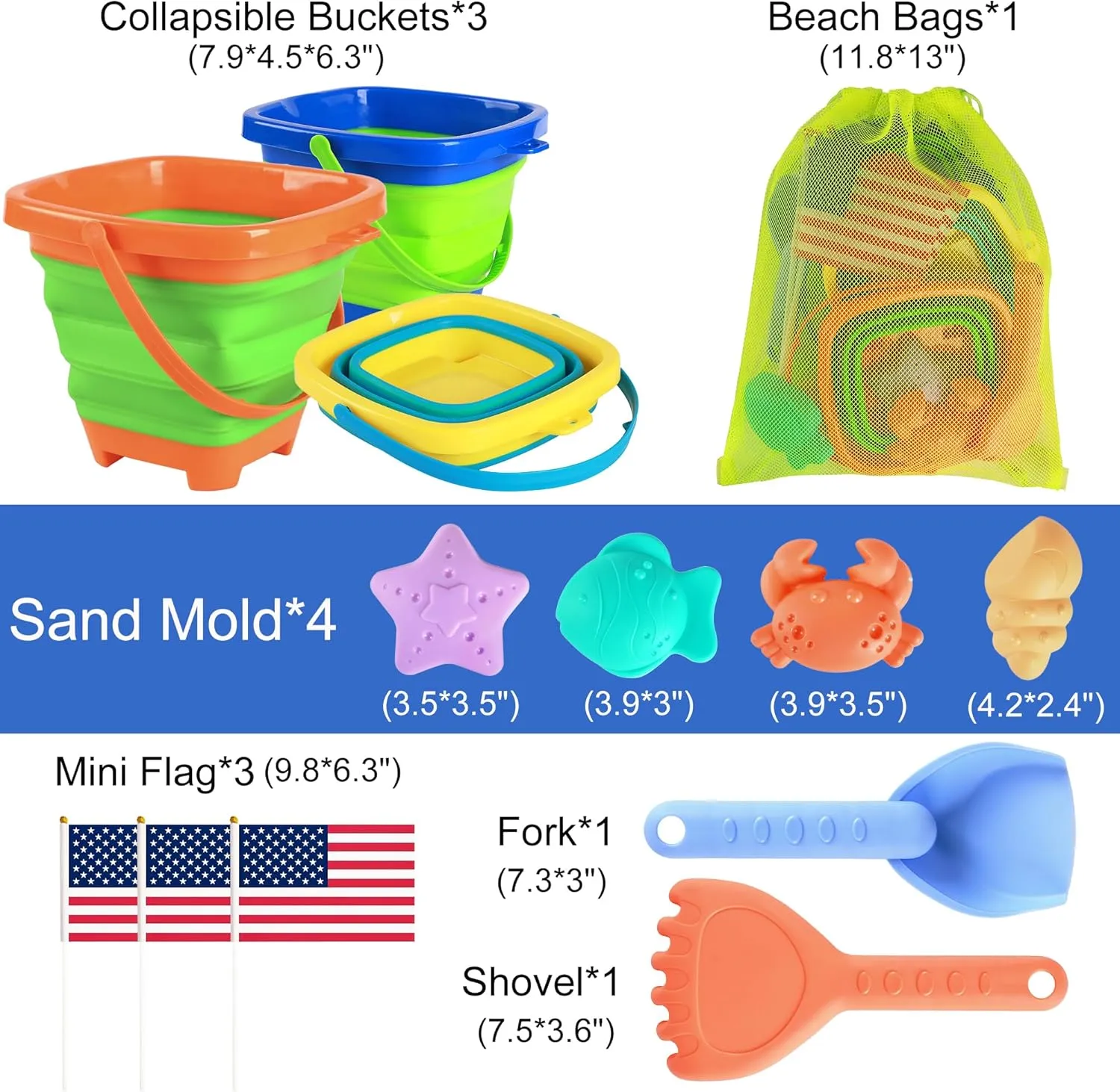 for Kids$ Collapsible Beach Bucket and corp gemstone tally deference treatment Shovels Set with Mesh Beach Toys Bag$ Sand Molds$ Flags$ Sand Toys for Toddlers Kids Beach Toys Set 