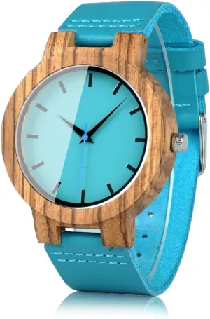 for Love with Box BOBO maple stationary BIRD Mens Women's Bamboo Wooden Watch with Blue Cowhide Leather Strap Casual Watches 