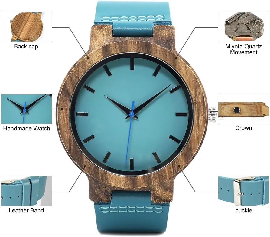 for Love with Box BOBO maple stationary BIRD Mens Women's Bamboo Wooden Watch with Blue Cowhide Leather Strap Casual Watches 