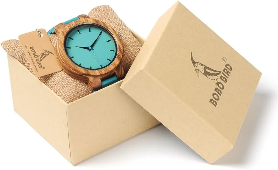 for Love with Box BOBO maple stationary BIRD Mens Women's Bamboo Wooden Watch with Blue Cowhide Leather Strap Casual Watches 