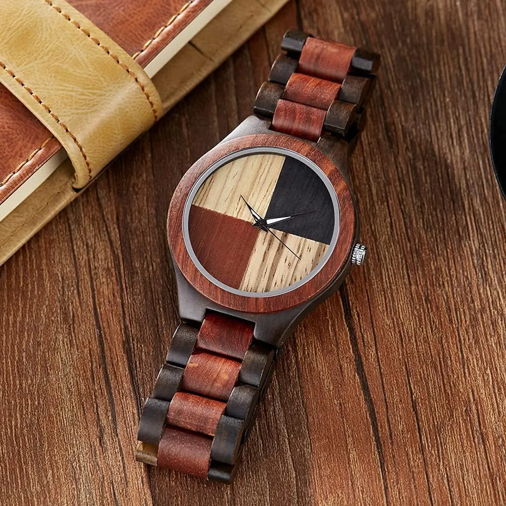 for Men Handmade Colorful Bamboo Engraved Wood Watch Analog Quartz sidewalk Men's Wooden Watch Dentily Wooden Watches 