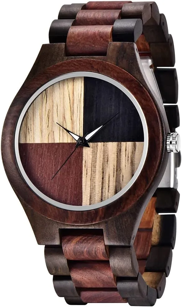 for Men Handmade Colorful Bamboo Engraved Wood Watch Analog Quartz sidewalk Men's Wooden Watch Dentily Wooden Watches 