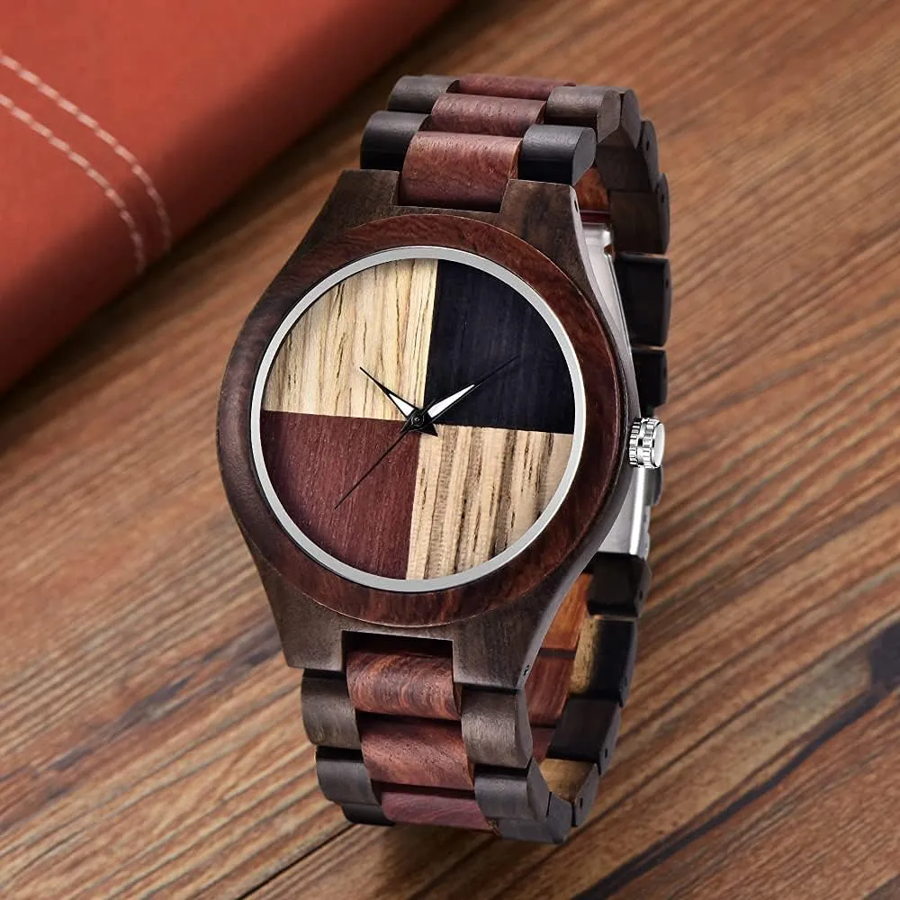 for Men Handmade Colorful Bamboo Engraved Wood Watch Analog Quartz sidewalk Men's Wooden Watch Dentily Wooden Watches 